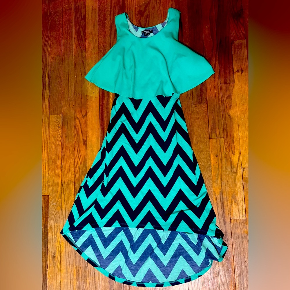 Green and navy blue patterned dress